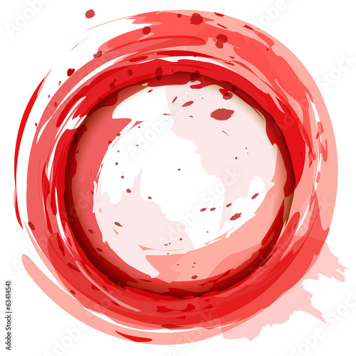 Round frame. Red vector background with brush strokes and splash