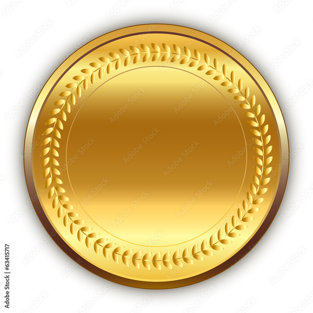 Event background. Shiny round golden medal with shadow. Vector. Event background. Shiny round golden medal with shadow. Vector.