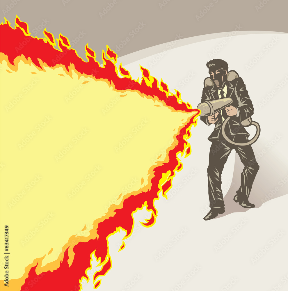 Stylized businessman with flame thrower Stylized businessman with flame thrower