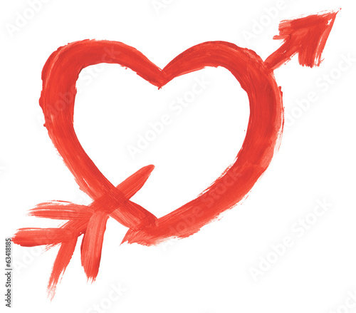 Hand painted heart with arrow isolated