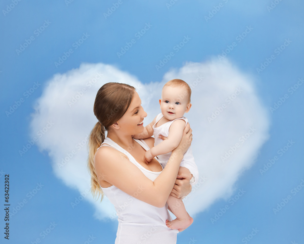 happy mother with adorable baby - obrazy, fototapety, plakaty 