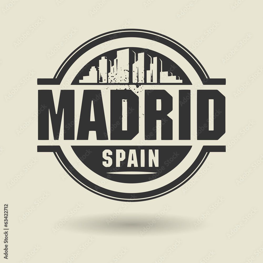 Stamp or label with text Madrid, Spain inside, vector