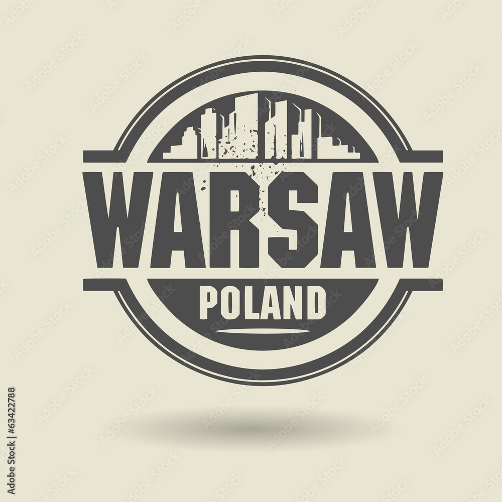 Fototapeta premium Stamp or label with text Warsaw, Poland inside, vector