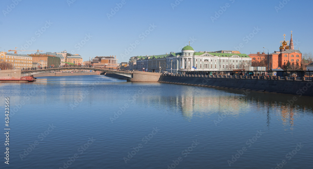 Embankment of Moscow River and Luzhkov bridge in Moscow