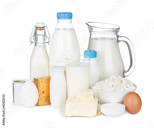Dairy products assortment isolated on white background