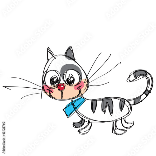 Cartoon baby vector cat in a naif childish drawing style