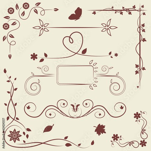 Set of floral ornament elements