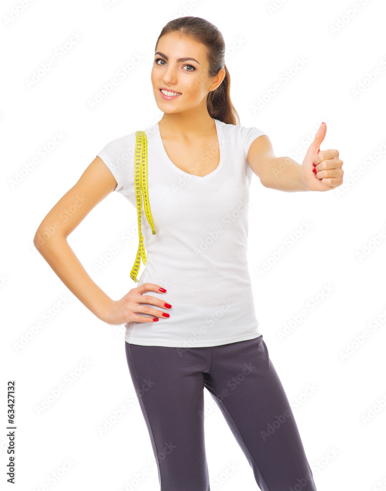 Young girl with measurement tape Young girl with measurement tape
