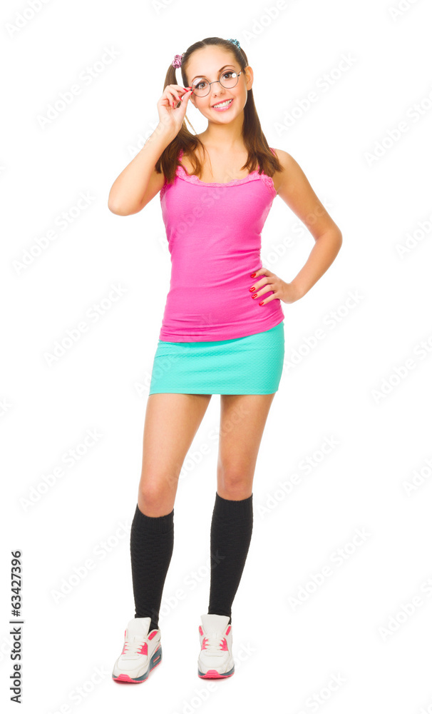 Fototapeta premium Smiling schoolgirl isolated