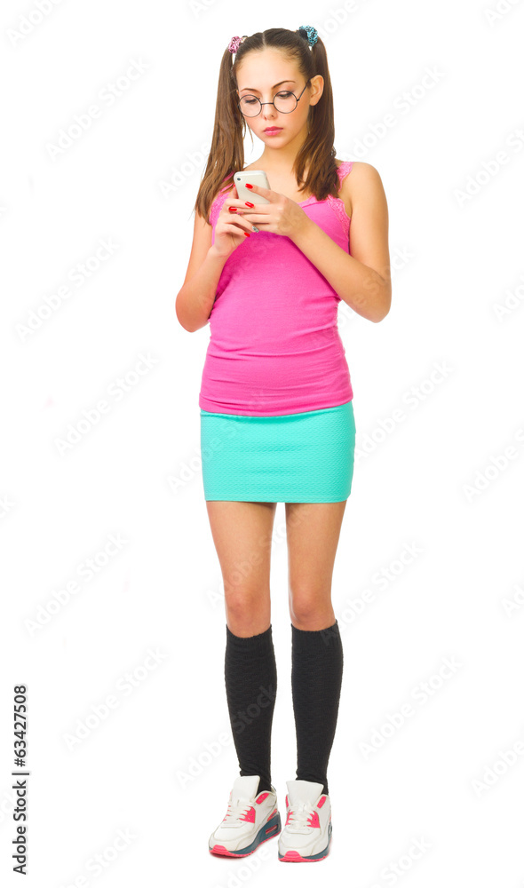 Schoolgirl with mobile phone Schoolgirl with mobile phone