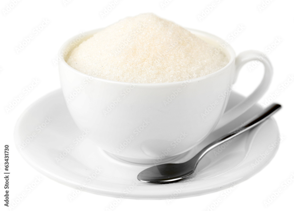 Sugar in cup isolated on white Sugar in cup isolated on white