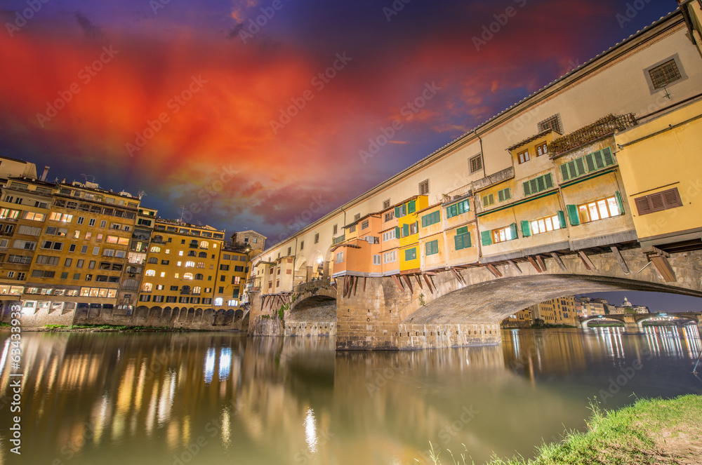 Old Bridge in Florence. Ponte Vecchio at sunset