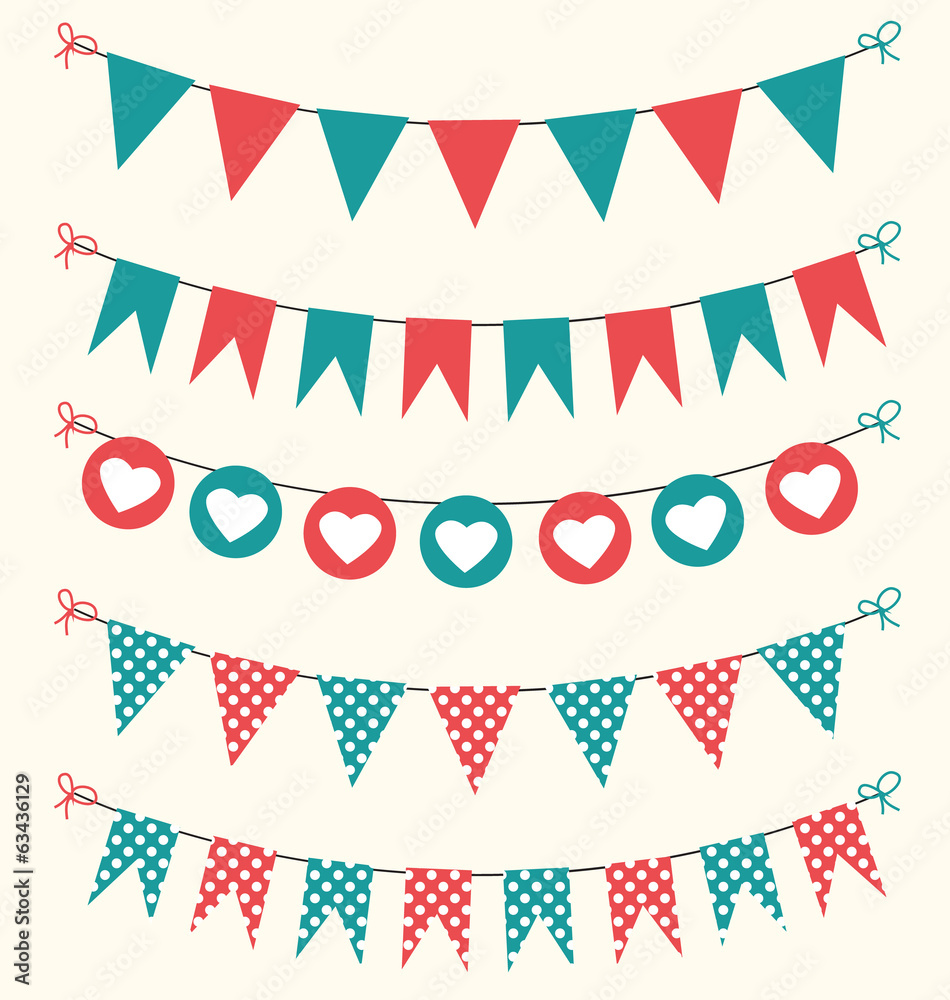 Retro bunting set red and green for scrapbook Retro bunting set red and green for scrapbook