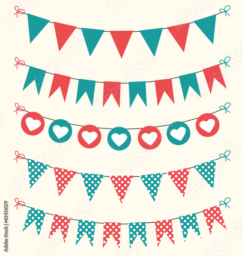Retro bunting set red and green for scrapbook
