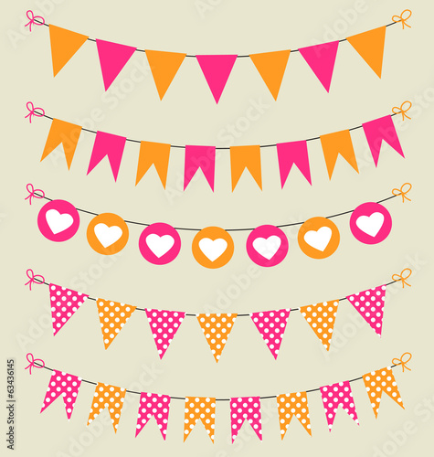 Bunting set pink and orange hearts and polka dots
