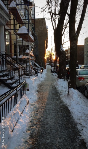 city street in a winter morning