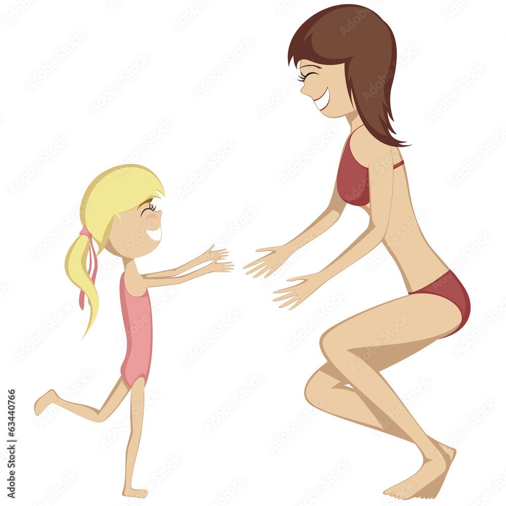 Hug Your Mom! Colorful cartoon-style blonde girl and mom. Hug Your Mom! Colorful cartoon-style blonde girl and mom.