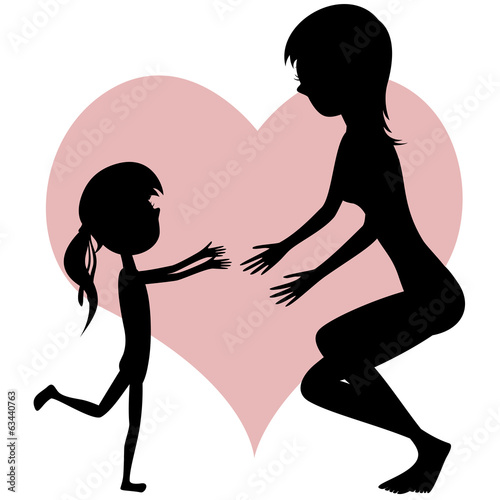 Hug Your Mom! Silhouettes with a little girl and her mother.