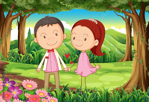 Couple dating in the middle of the woods