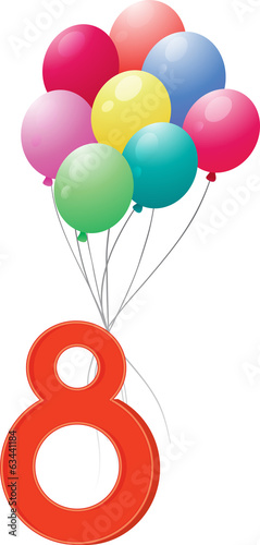 Eight colourful balloons