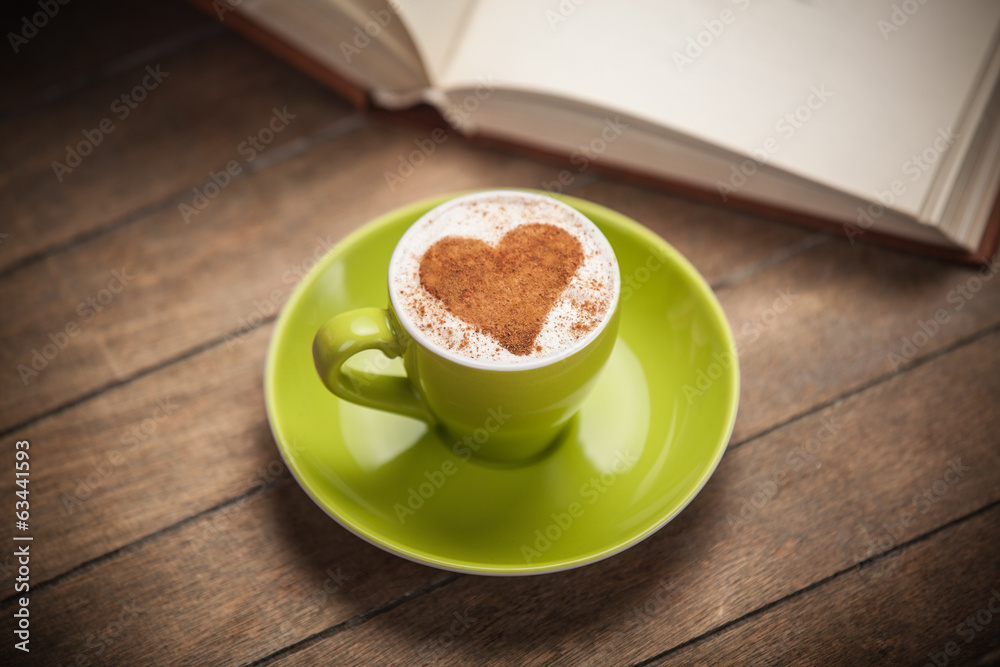 Cup of сoffee with shape heart - obrazy, fototapety, plakaty 