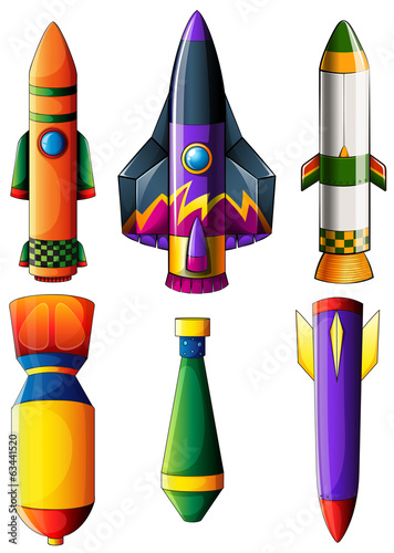 A group of colorful rockets
