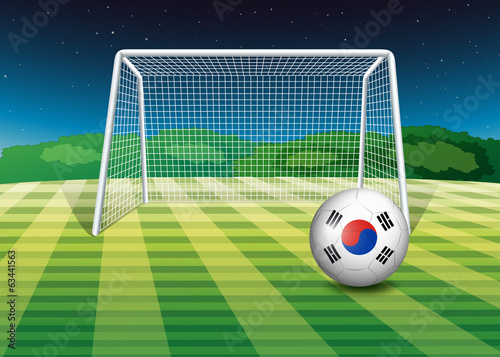 A ball at the field with the flag of South Korea