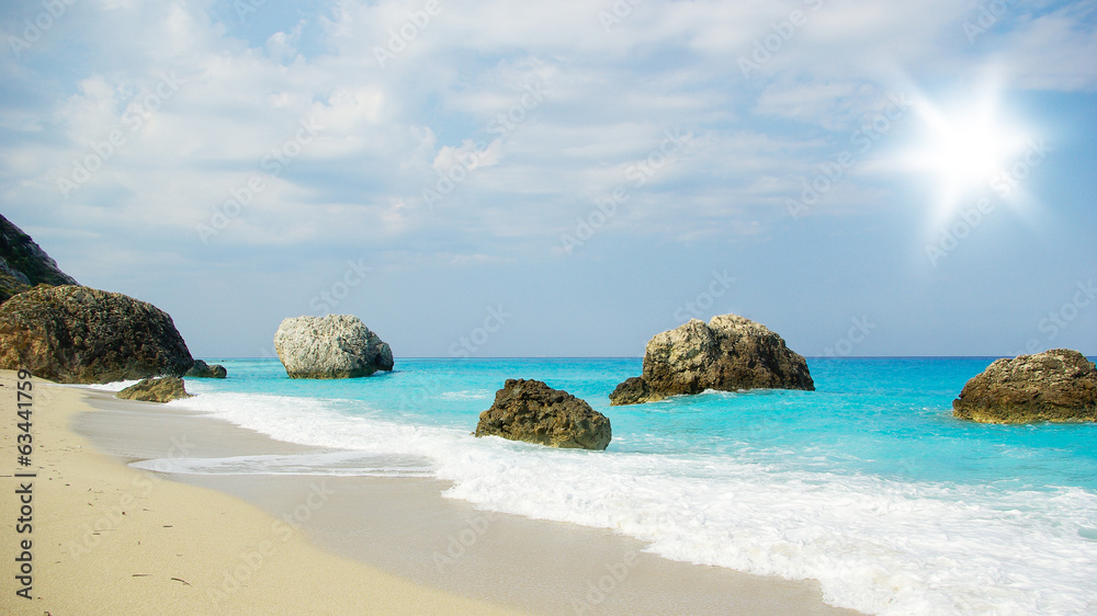 Fototapeta premium Megali Petra beach on Lefkas (Lefkada) island Greece