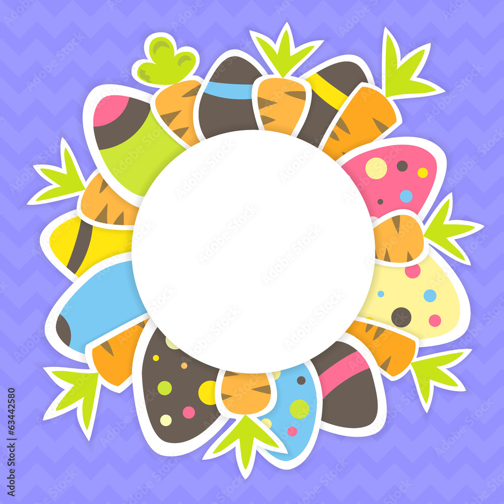 Obraz premium Easter carrots and eggs pattern on a purple