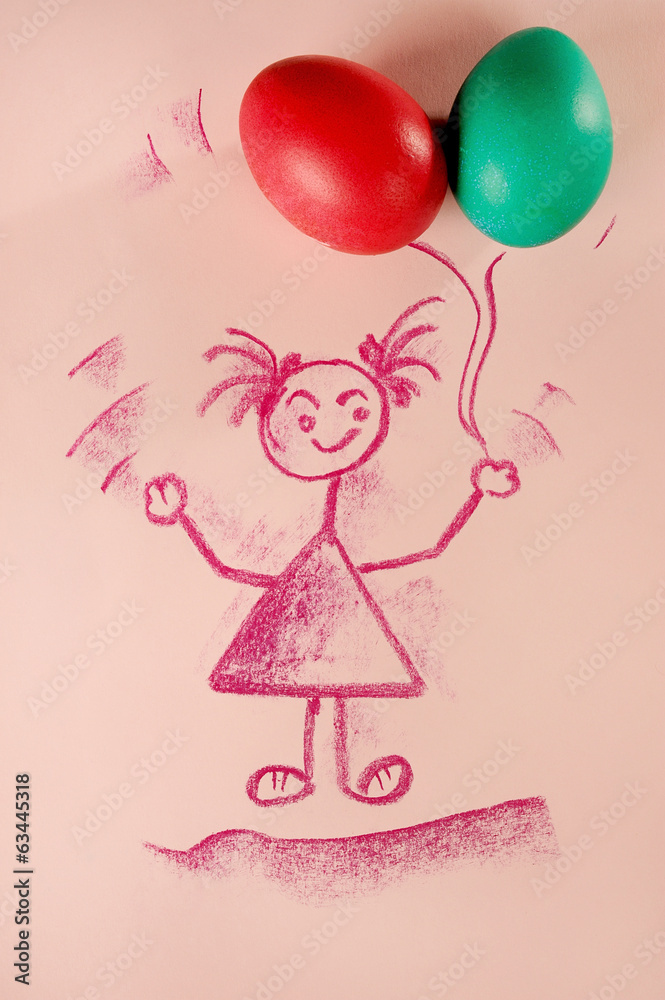 Creative Easter concept, little girl holding balloons.
