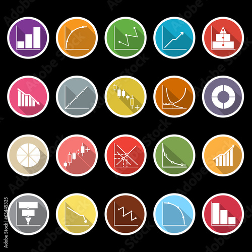 Diagram and graph icons with long shadow