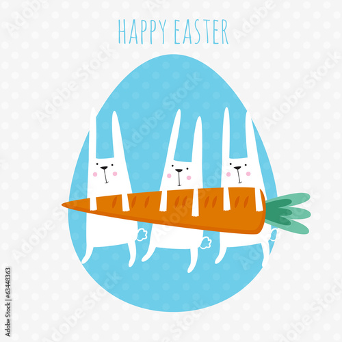 Happy easter greeting card. Vector illustration with cute rabbit