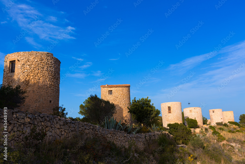 Fototapeta premium Javea Xabia Molins de la Plana old windmills Alicante