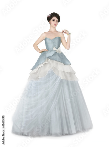 Woman in blue ball dress