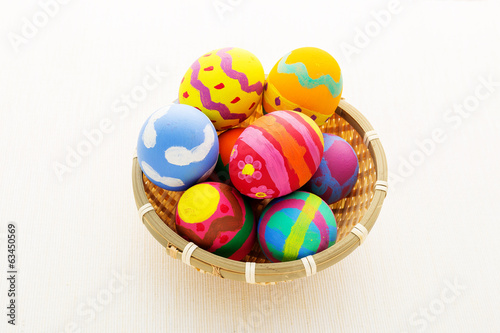 Colourful easter egg in basket