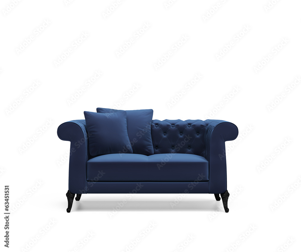 Isolated blue capitonet velvet sofa