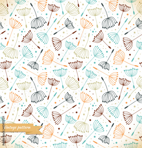 Seamless decorative texture with flowers. Background with fluff