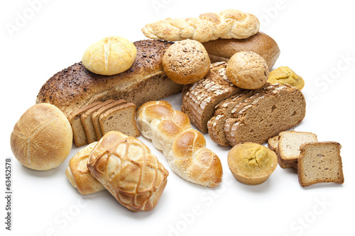 Composition with bread and rolls isolated on white