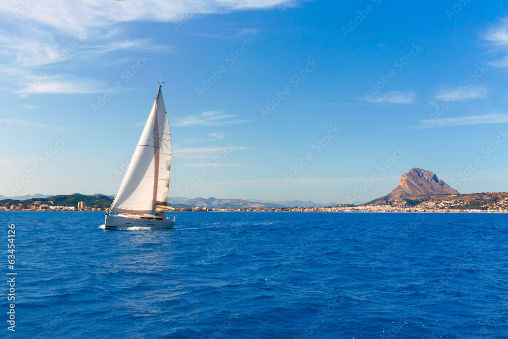 Javea sailboat sailing in Mediterranean Alicante Spain