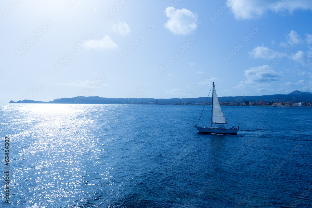 Fototapeta premium Javea Xabia morning light sailboat in Alicante