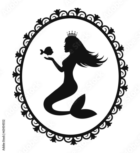 mermaid and fish in a black frame
