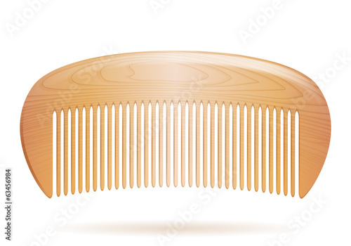 Wooden hair comb isolated on white background.