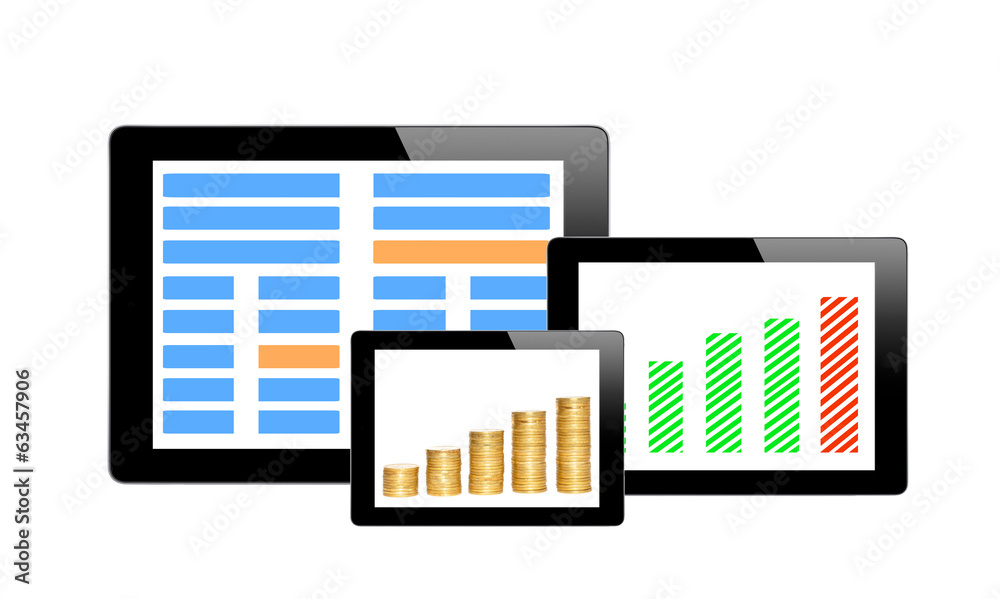 Obraz premium Black Touch Screen Tablets with Financial Icons