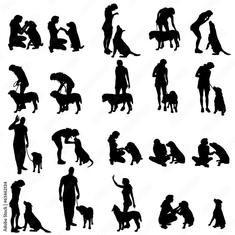 Vector silhouette of people with a dog. Vector silhouette of people with a dog.