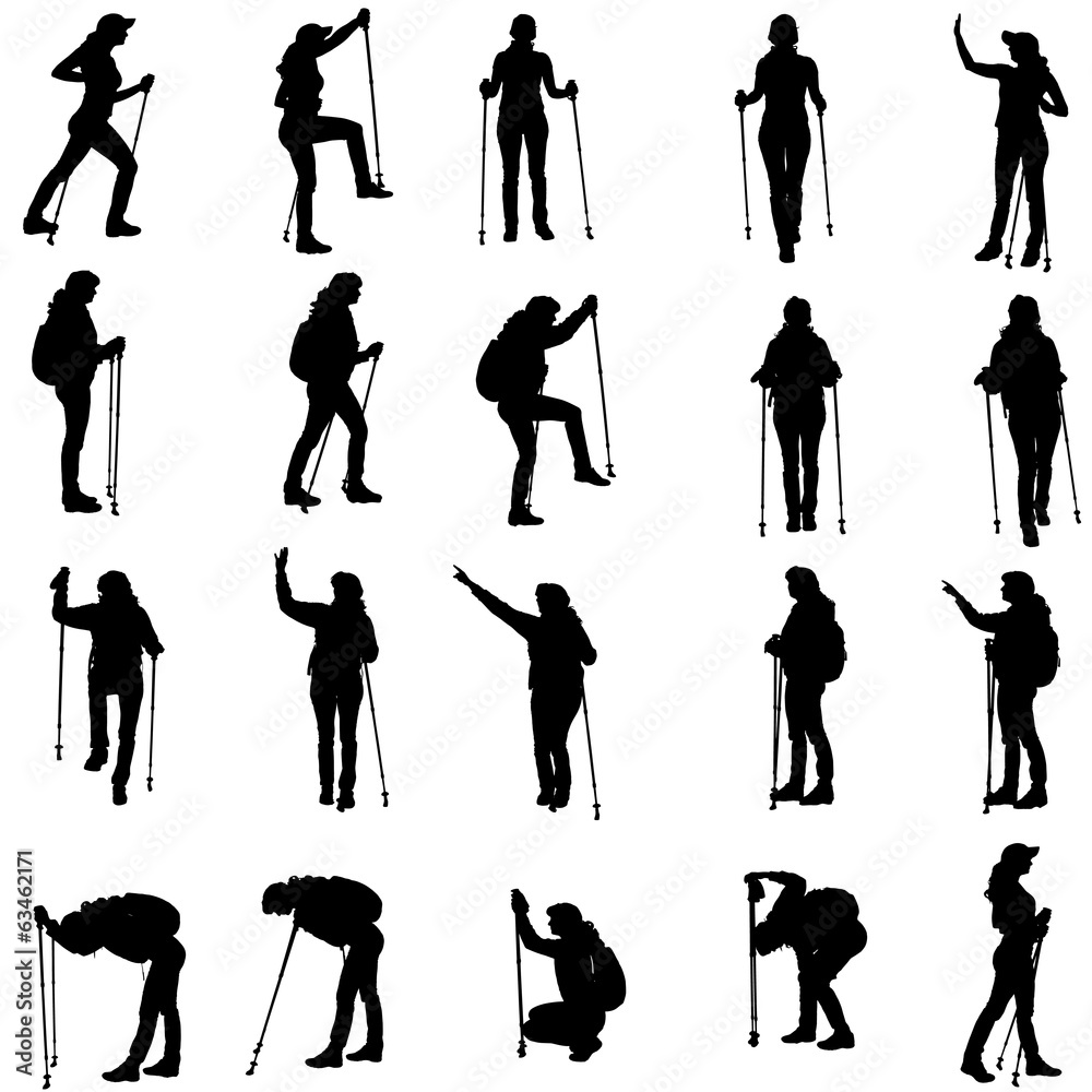 Obraz premium Vector silhouettes of people with walking bare.
