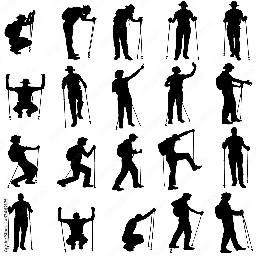 Naklejka premium Vector silhouettes of people with walking bare.