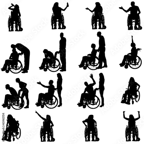 Vector silhouettes of people in a wheelchair.