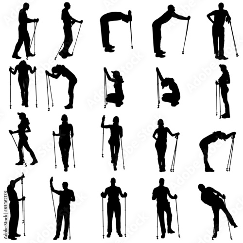 Vector silhouettes of people with walking bare.