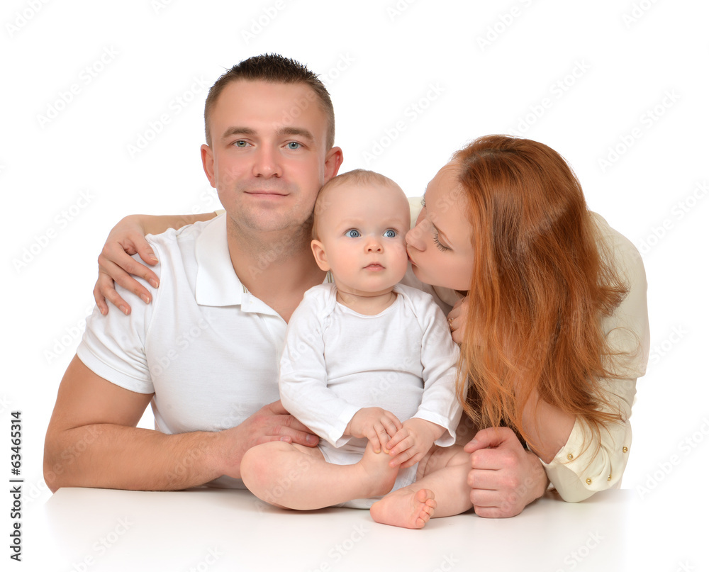 Young family mother and father with newborn child baby girl Young family mother and father with newborn child baby girl