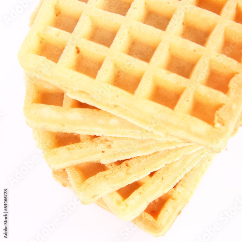 Pile of waffles on a white background